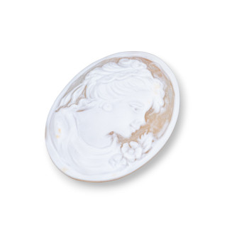 Camée gravé à la main fabriqué en Italie de coquille sardonique visage de femme ovale 40x50mm 1pc MOD3