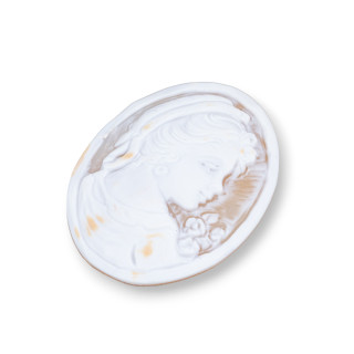 Cammeo Inciso A Mano Made In Italy Di Conchiglia Sardonica Viso Da Donna Ovale 40x50mm 1pz MOD4