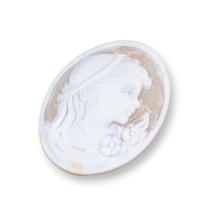 Hand Engraved Cameo Made in Italy of Sardonic Shell Oval Women's Face 42x55mm 1pc MOD1