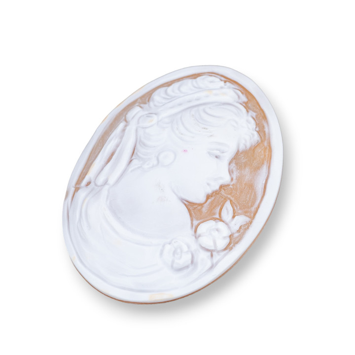 Hand Engraved Cameo Made in Italy of Sardonic Shell Oval Women's Face 42x55mm 1pc MOD5