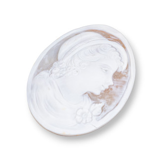 Camée gravé à la main fabriqué en Italie de coquille sardonique visage de femme ovale 46x60mm 1pc MOD1
