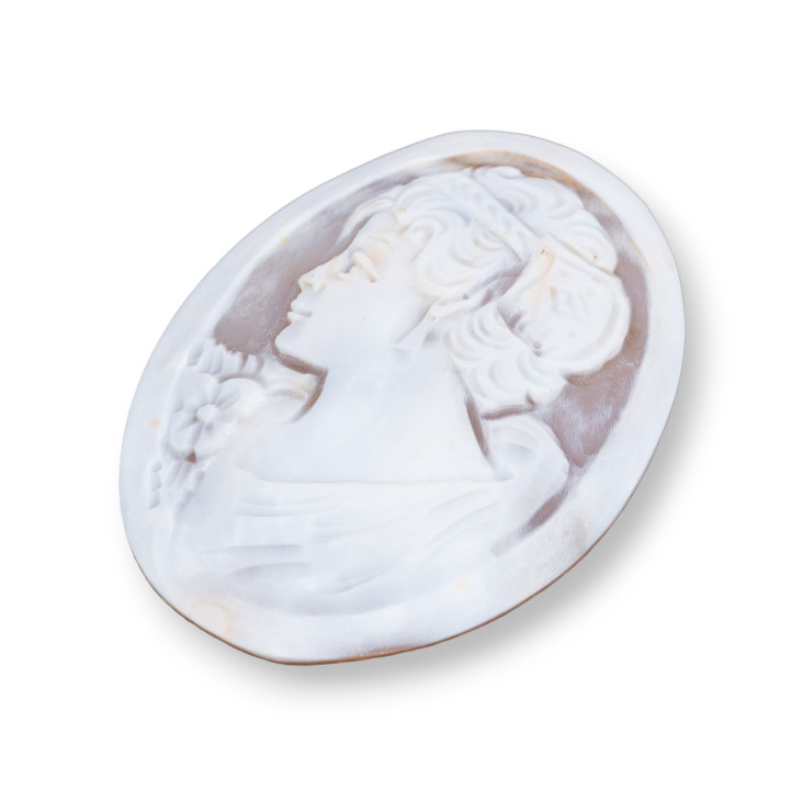Cammeo Inciso A Mano Made In Italy Di Conchiglia Sardonica Viso Da Donna Ovale 46x60mm 1pz MOD3