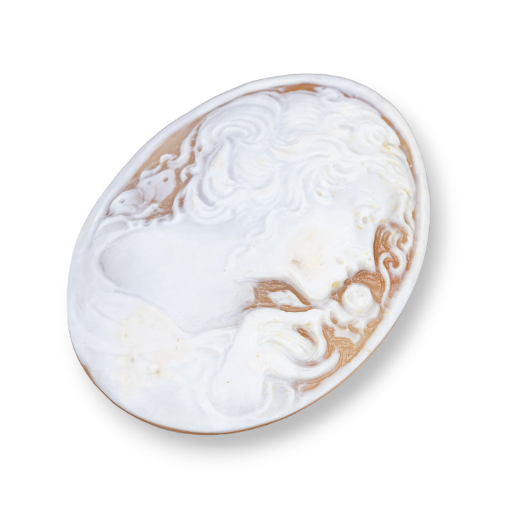 Handgravierte Kamee, hergestellt in Italien, aus sardonischer Muschel, Frauengesicht, oval, 46 x 60 mm, 1 Stück, MOD4
