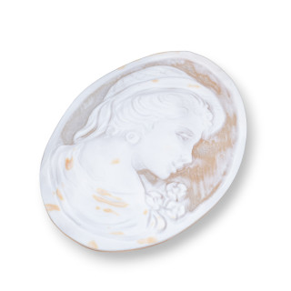 Camée gravé à la main fabriqué en Italie de coquille sardonique visage de femme ovale 46x60mm 1pc MOD6