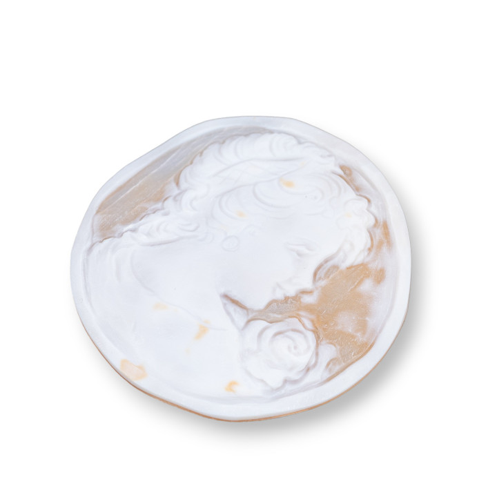 Hand Engraved Cameo Made in Italy of Sardonic Shell Women's Face Round 50mm 1pc MOD1