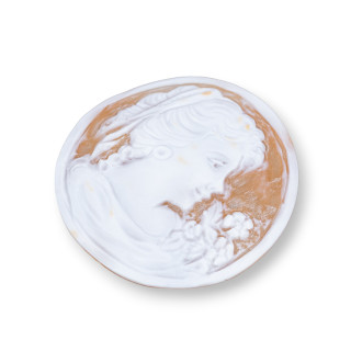 Camafeo Made In Italy Grabado A Mano De Concha Sardónica Rostro De Mujer Redondo 50mm 1pc MOD2
