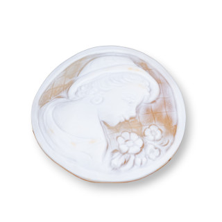Cammeo Inciso A Mano Made In Italy Di Conchiglia Sardonica Viso Da Donna Tondo 50mm 1pz MOD3