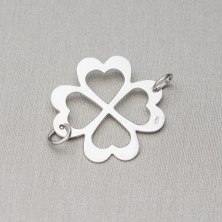 Connecteur Composant Argent 925 Trèfle à Quatre Feuilles 20mm 8pcs Rhodium