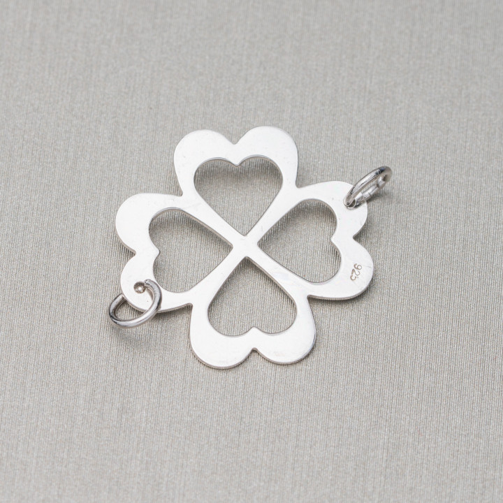 Connecteur Composant Argent 925 Trèfle à Quatre Feuilles 20mm 8pcs Rhodium