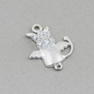 925 Silver Component With Fantasy Zircons 15x18mm 4pcs Silver