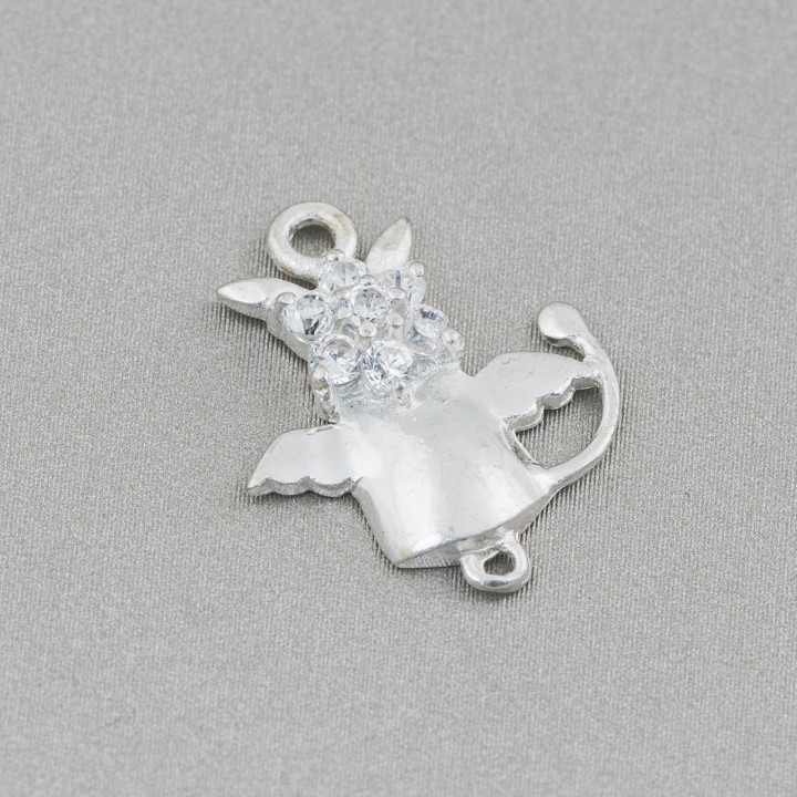 Composant Argent 925 Avec Zircons Fantaisie 15x18mm 4pcs Plaqué Argent