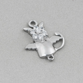 925 Silver Component With Fantasy Zircons 15x18mm 4pcs Rhodium Plated