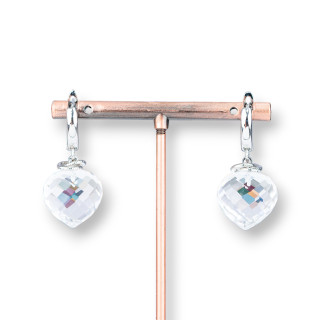 Bronze Stud Earrings With Crystal Drop Cabochon 17x34mm Rhodium Plated Ice