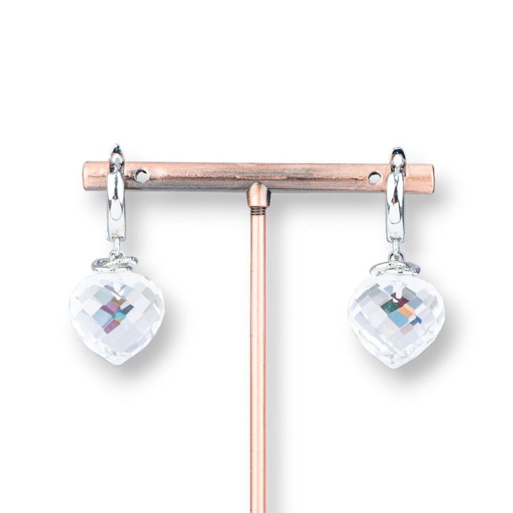 Orecchini A Perno Di Bronzo Con Cabochon Goccia Di Cristallo 17x34mm Rodiato Ice