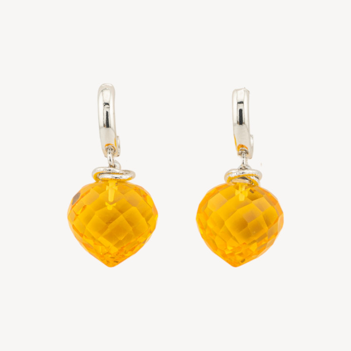 Aretes de bronce con gota de cristal cabujón 17x34 mm topacio amarillo rodiado