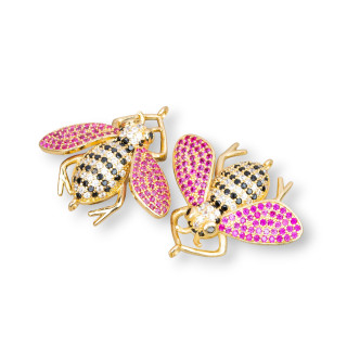 Connecteurs Bronze Abeilles Incrustées De Zircons Avec 2 Anneaux 30x28mm 4pcs Modèle 4