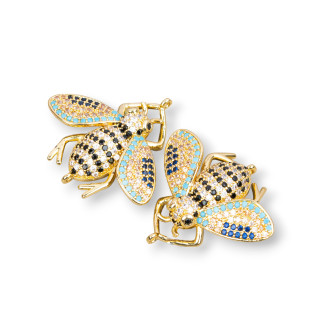Connecteurs Bronze Abeilles Incrustées De Zircons Avec 2 Anneaux 30x28mm 4pcs Modèle 5