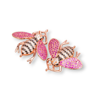 Connecteurs Bronze Abeilles Zircone Avec 2 Anneaux 30x28mm 4pcs Rubis Or Rose