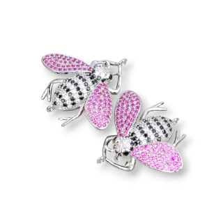 Connecteurs Bronze Avec Zircons Set Abeilles Avec 2 Anneaux 30x28mm 4pcs Rubis Rhodium