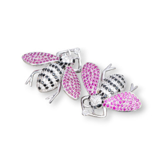 Pendentifs En Bronze Avec Zircons Set Abeilles Avec 1 Anneau 30x25mm 4pcs Rhodium Rouge