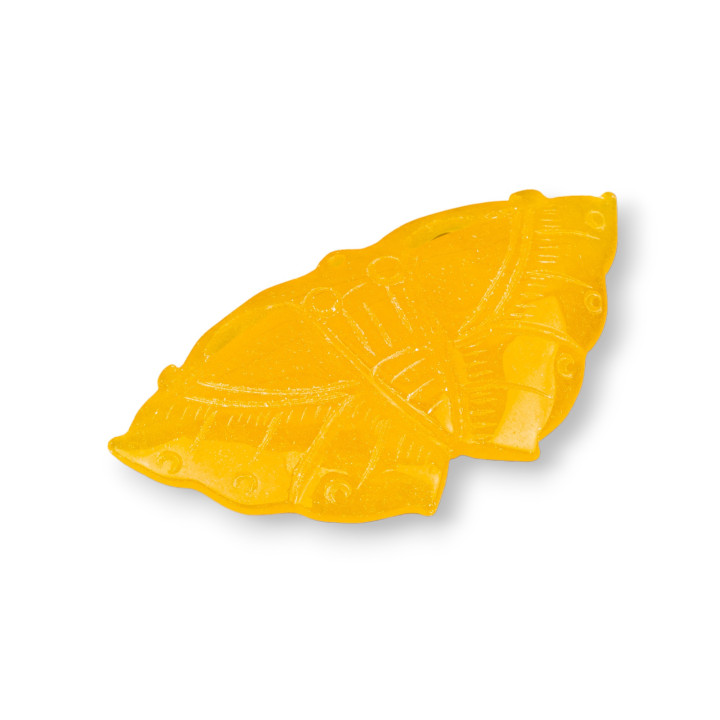 Componente de jade birmano Placa grabada 1 pieza Polilla 70x35 mm Amarillo