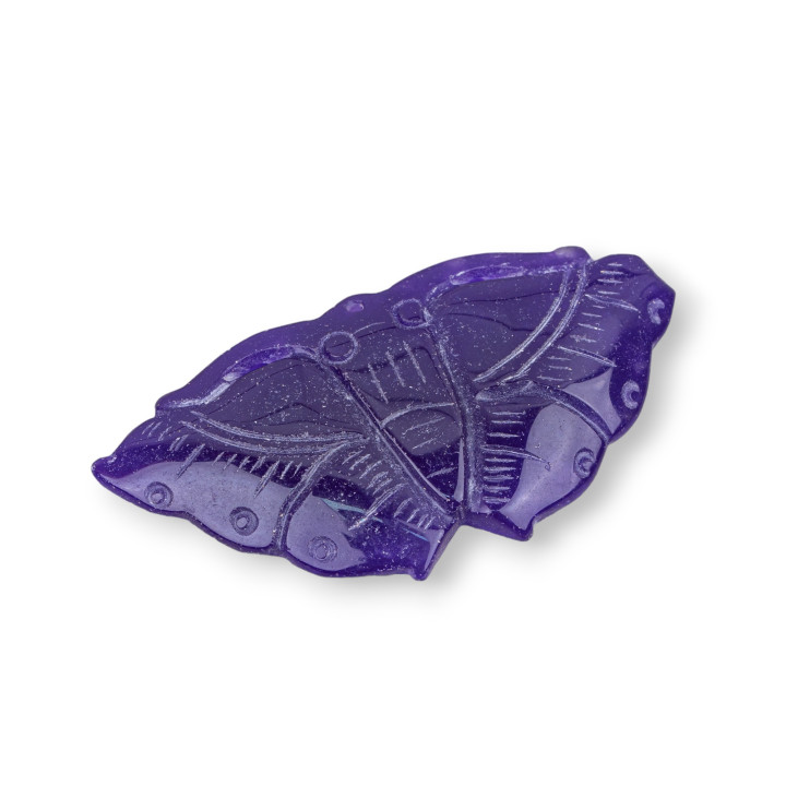 Jade Birman Composant Gravé Plaque 1pc Papillon 70x35mm Violet