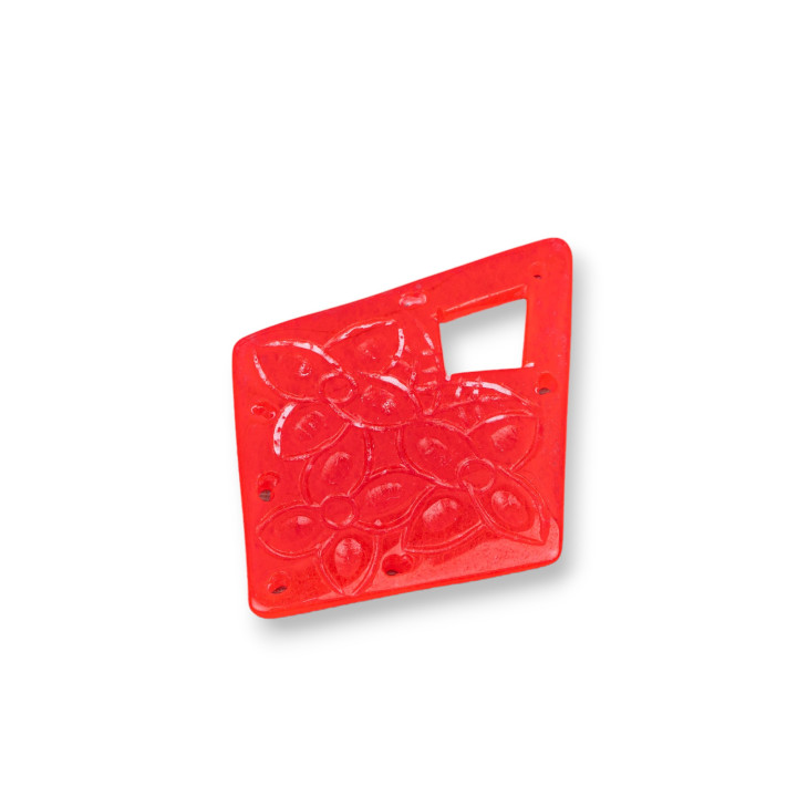 Burma Jade Component Engraved Plate 1pc Rhombus 43x55mm Red
