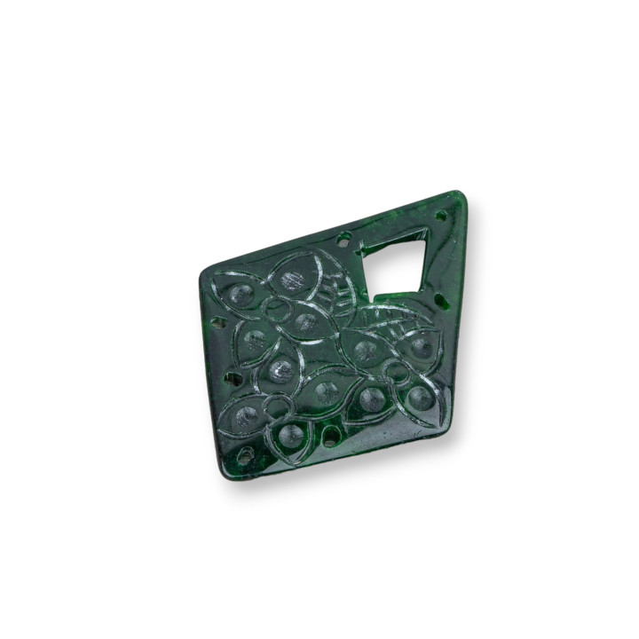 Placa Grabada Componente De Jade Birmano 1 Pieza Rombo 43x55mm Verde