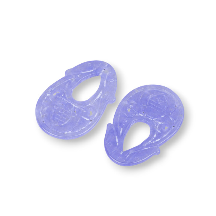 Componente Di Giada Burma Inciso Piastra 2pz 25x40mm Lilla