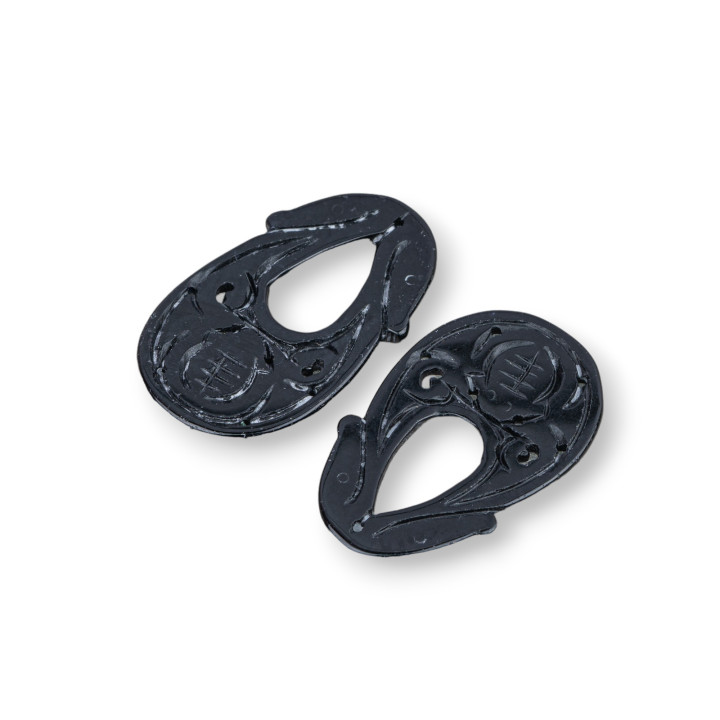 Burma Jade Component Χαραγμένο Πιάτο 2τμχ 25x40mm Μαύρο