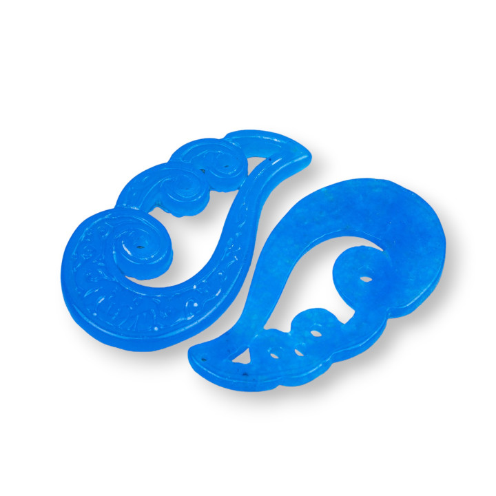 Burma Jade Component Engraved Plate 2pcs 27x50mm Blue