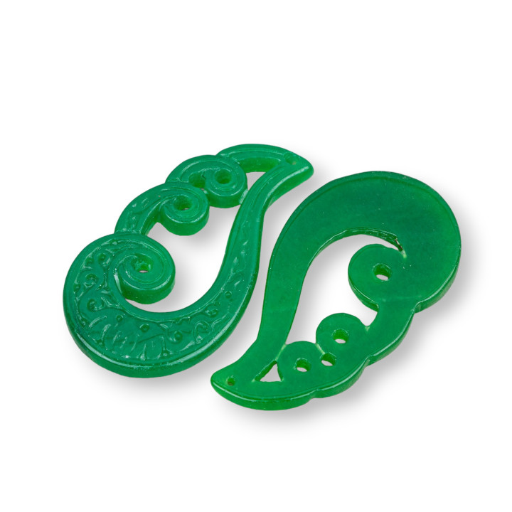 Burma Jade Component Engraved Plate 2pcs 27x50mm Green