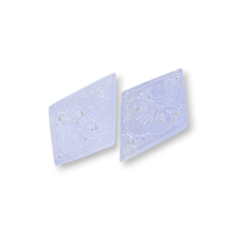 Burmesische Jade Komponente Gravierte Platte 2 Stück Drachen 30x48mm Flieder