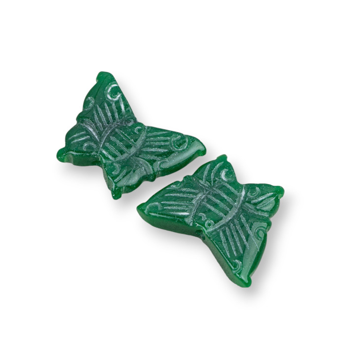 Jade Birman Composant Gravé Plaque 2pcs Papillon 25x30mm Vert