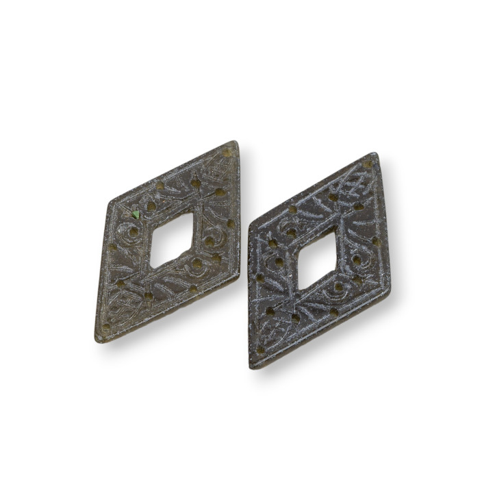 Βιρμανία Jade Component χαραγμένο πιάτο 2τμχ Ρόμβος 27x48mm