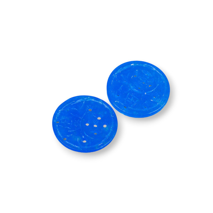 Componente Di Giada Burma Inciso Piastra 3pz Tondo 23-25mm Blu
