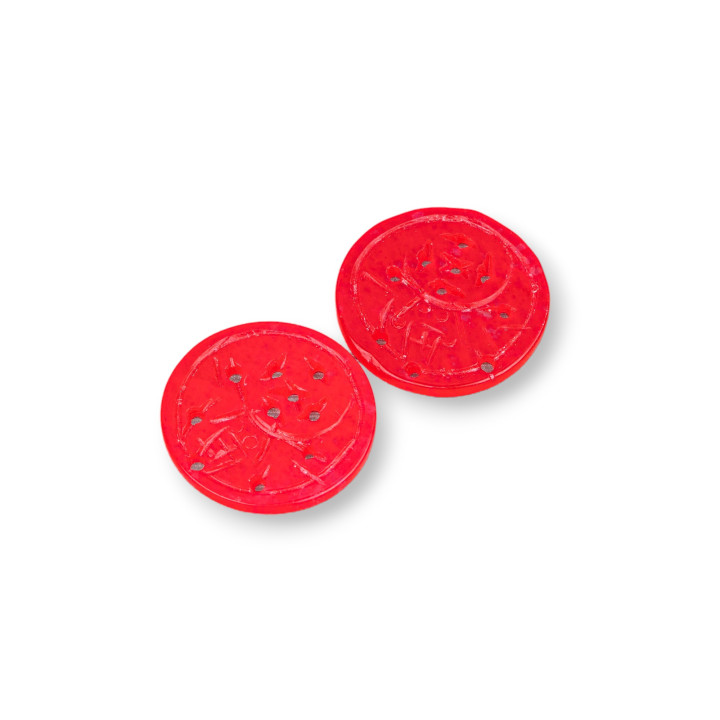 Burma-Jade-Komponente, gravierte Platte, 3 Stück, rund, 23–25 mm, rot
