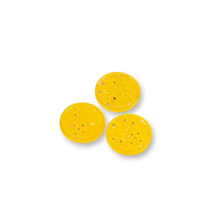 Componente Di Giada Burma Inciso Piastra 6pz Tondo 16-18mm Giallo