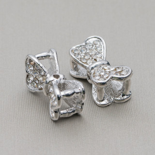 Composant Intercalaire Laiton Noeud Avec Strass 11x20mm 8pcs Rhodié