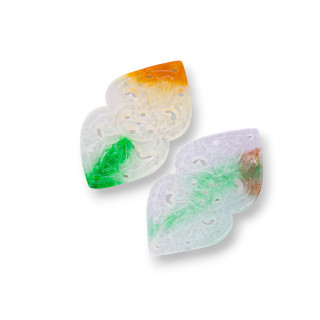 Burma Jade Component Engraved Plate 2pcs Floral Pattern 24x45mm