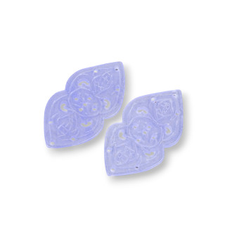 Burma Jade Component Engraved Plate 2pcs Fantasy 24x45mm Lilac