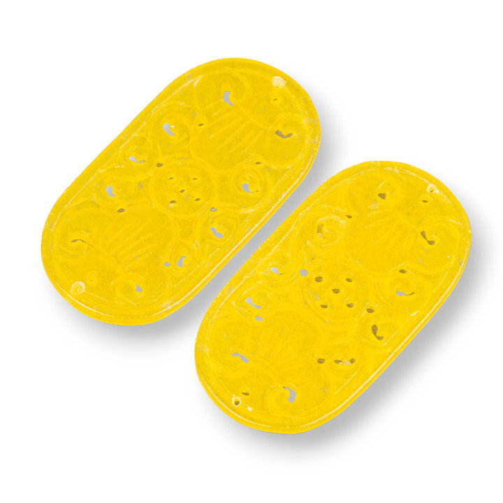 Componente Di Giada Burma Inciso Piastra 2pz Fantasia 30x60mm Giallo