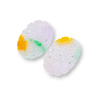 Burmesische Jade Komponente Gravierte Platte 2 Stück Oval 26x40mm Blumen