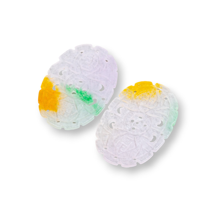 Jade Birman Composant Plaque Gravée 2pcs Ovale 26x40mm Floral