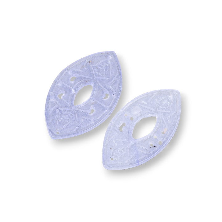 Burma Jade Component χαραγμένο πιάτο 2τμχ Οβάλ διάτρητο 25x43mm Λιλά