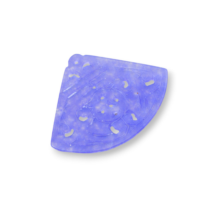 Componente de Jade Birmano Placa Grabada 2 Piezas Abanico 40x32mm Lila