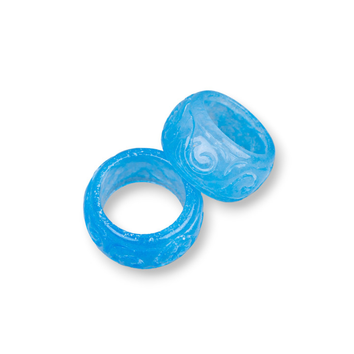 Gravierter Ring aus birmanischer Jade, Komponenten, 25 x 12 mm, 3 Stk. Hellblau