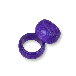 Componenti Di Giada Burma Incisa Anello 25x12mm 3pz Viola
