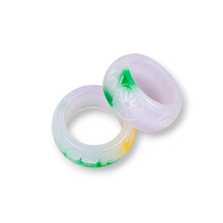 Anillo grabado con componentes de jade birmano 27x12 mm 3 piezas Floral