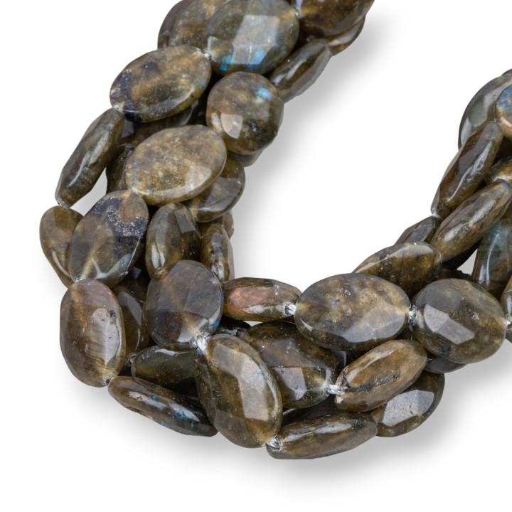 Rough Green Labradorite Oval Flat Faceted 13x18mm